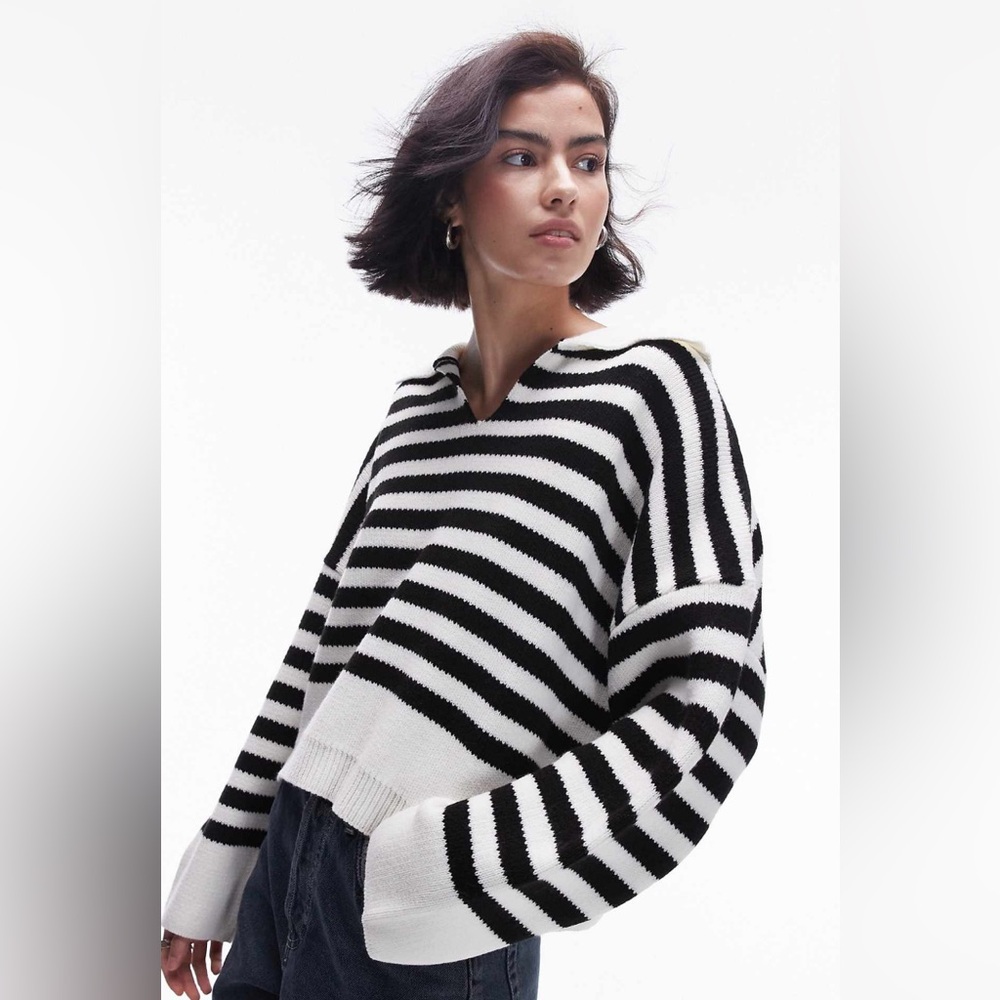 Topshop Black and White collared striped sweater